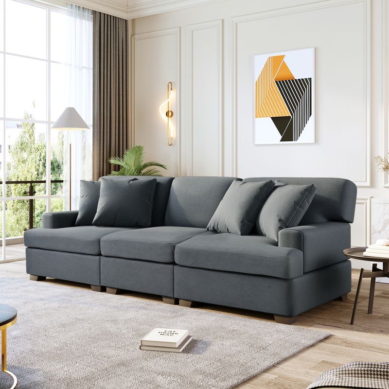 Modern Upholstered 3-Seat Sofa with 4 Pillows-ModernLuxe, 2 of 10