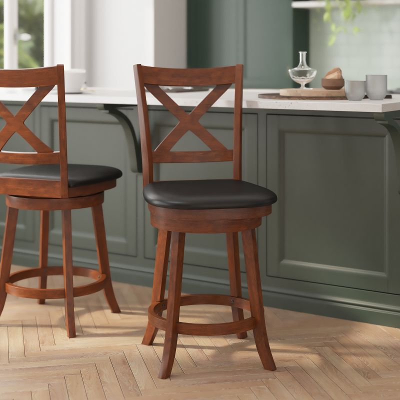 Flash Furniture Felicity Commercial Grade Wood Classic Crossback Swivel Counter Height Barstool with Padded, Upholstered Seat, 3 of 13