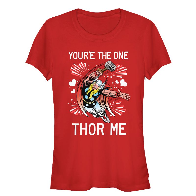 Juniors Womens Marvel Valentine You're the One Thor Me T-Shirt, 1 of 4