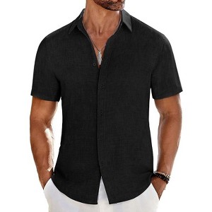 COOFANDY Men's Casual Button Down Shirts Short Sleeve Textured Summer Beach Shirt - 1 of 4