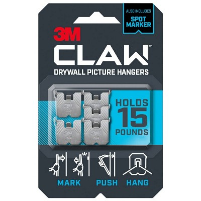 3M Claw 15lbs Drywall Picture Hanger with Temporary Spot Marker 5 Hangers and 5 Markers: Metal Picture Hooks Kit