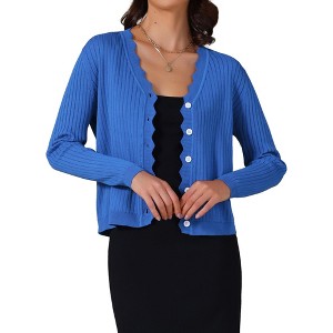 INSPIRE CHIC Women's Cropped Casual Long Sleeve V Neck Button Down Cardigans Sweater - 1 of 4