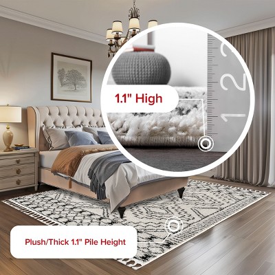 Vasiliki Moroccan Shag Tasseled Runner Rug, 2' 8" x 8', Off-White