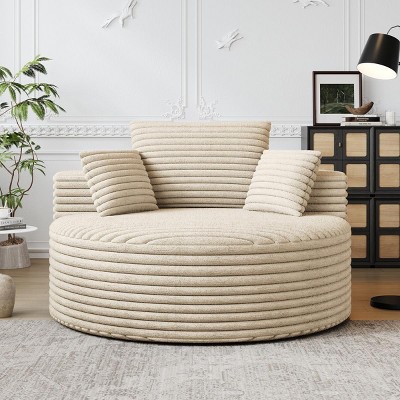 Small Modern Sleeper Sofa Chair in Corduroy with Headrest Pillow for Living Room Comfort -3irtyhousy