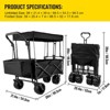 Extra Large Collapsible Garden Wagon with Removable Canopy, Heavy-Duty Folding Utility Cart with Storage - 3 of 4