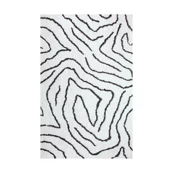 Modern Abstract Striped Glam Plush Handwoven Polyester Indoor Unique Eclectic Ultra-Soft Area Rug , 5'x8', White-Gray - Blue Nile Mill