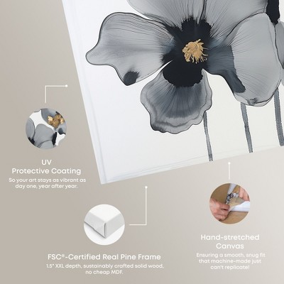 Drama Flora Gray and White Floral Canvas Wall Art, 12" x 12"