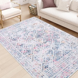 Machine Washable Vintage Floral Rug - Low Pile Non-Slip & Stain Resistant Carpet , Beige 5x7 - 1 of 4