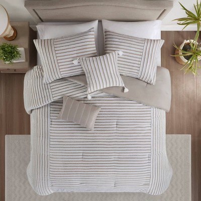 8pc Queen Essence Oversized Clipped Jacquard Comforter With Euro Shams And Throw  Pillows Bedding Set Ivory - Madison Park : Target