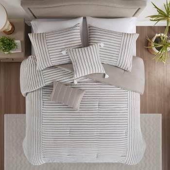 Madison Park 5pc River Clipped Jacquard Comforter Bedding Set with Throw Pillows Off-White