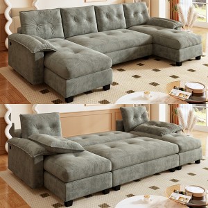 104.7" U-Shaped Sectional Sofas with Pull-Out Bed ¨C 2-in-1 Convertible Sectional with Removable Armrests, USB Ports, and Chaise Lounge - 1 of 4