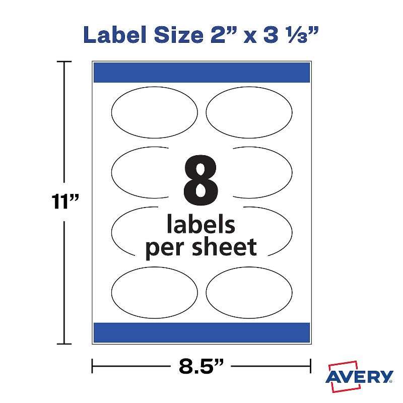 Avery Oval Print-to-the-Edge Easy Peel Labels Laser Matte White 2 x 3 1/3 80/Pack 22829, 5 of 8