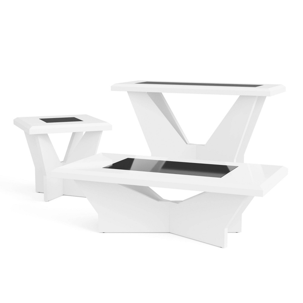 Photos - Coffee Table miBasics 3pc Manke Tempered Glass Top Insert  Set White: Modern Glossy Finish, Veneer Frame, 1 Year Warranty