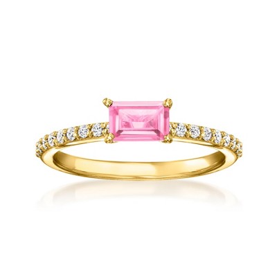 RS Pure by Ross-Simons 0.70 Carat Lab-Grown Pink Sapphire Ring With .20 ct. t.w. Lab-Grown Diamonds in 18kt Gold Vermeil