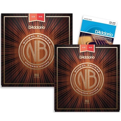 D'Addario NB1356 Nickel Bronze Medium Acoustic Strings 2-Pack with EJ16 Phosphor Bronze Light Single-Pack