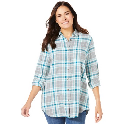 Woman Within Women's Plus Size Classic Flannel Shirt