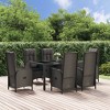 vidaXL 7-Piece Patio Dining Set - Black/Gray Reclining Poly Rattan Chairs, Tempered Glass Tabletop, Includes Cushions - 2 of 4
