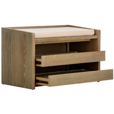 Percy Transitional 34'' Beige Linen and Rustic Oak Storage Bench