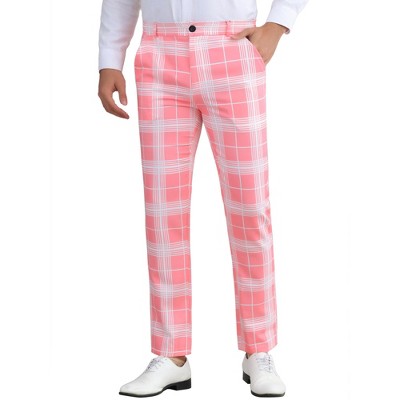 Lars Amadeus Men's Flat Front Contrasting Colors Plaid Dress Pants