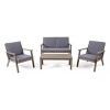 4-Piece All-Weather Wood Patio Conversation Set with Cushions, Outdoor Seating Furniture for Deck, Porch or Backyard – The Pop Home - 2 of 4