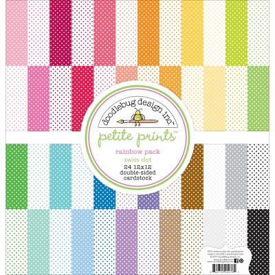 Doodlebug Petite Prints Double-Sided Cardstock 12"X12" 24/Pk-Swiss Dot Rainbow, 24 Designs/1 Each