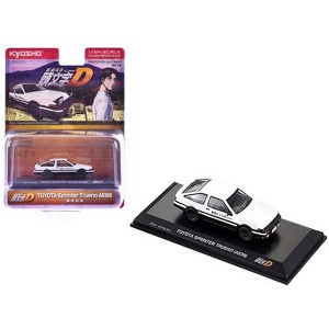 Toyota Sprinter Trueno (AE86) RHD White and Black with Graphics "Initial D" Manga 1/64 Diecast Model Car by Kyosho - 1 of 2
