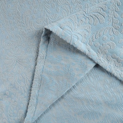 Light Blue Cotton Twin Floral Jacquard Bedspread Set