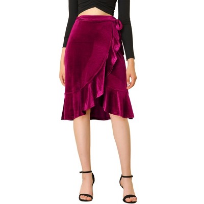 Allegra K Women's Split Ruffle Trim Tie Velvet Knee Length Wrap ...