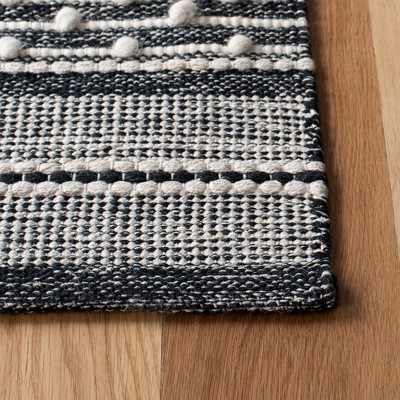 Black and Ivory Striped Wool Cotton Runner Rug