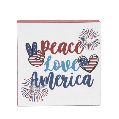 C&F Home 4.75" x 4.75" x 1.5" Peace Love America 4th of July Patriotic Shelf Block Décor