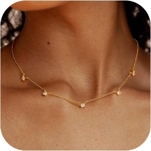 14K Gold Plated Charm Choker Necklace with Pearl & Clover, Cubic Zirconia Dainty Trendy Jewelry Gift for Women - 1 of 4