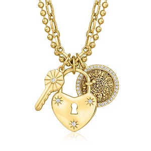 Ross-Simons 14kt Yellow Gold-Plated Key, Heart Lock and Coin Charm Necklace With 1.00 ct. t.w. Czs. 30 inches - 1 of 3