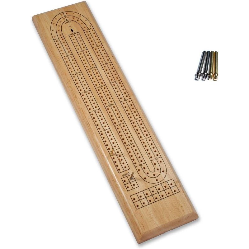 WE Games Classic Cribbage Set - Solid Wood Continuous 2 Track Board with Metal Pegs, 1 of 7