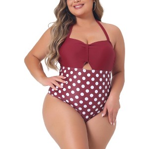 Agnes Orinda Women's Plus Size Halter Knot Bust One Piece Swimsuit Sets - 1 of 4