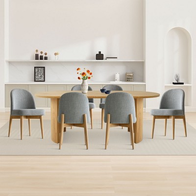 7-Pieces Dining Set for 6,Upholstered Armless Chair with Wood Legs,79 Inch Oak Oval Dining Table for Dining Room,Farmhouse-Tanpinhause