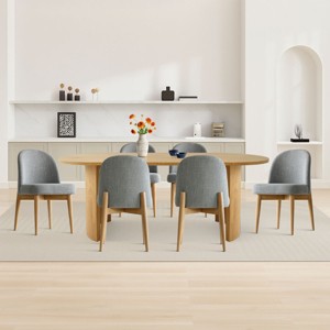 7-Pieces Dining Set for 6,Upholstered Armless Chair with Wood Legs,79 Inch Oak Oval Dining Table for Dining Room,Farmhouse-Tanpinhause - 1 of 4