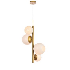 Elegant Lighting Wells 18 inch pendant in brass with white shade - 1 of 4