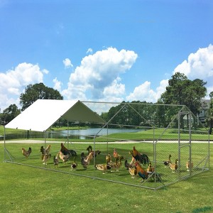 Chicken Coop, Large Metal Walk-in Poultry Cage - Hen House with Reinforcement & Waterproof Cover, Double Lockable Doors for Outdoor - 1 of 4