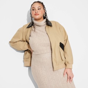 Women's Canvas & Faux Leather Bomber Jacket - Wild Fable™ Tan - 1 of 3