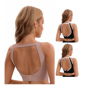 INSPIRE CHIC Women's 3 Pcs Open Back Workout Tank with Built-in Bras Contrast Color Crop Sports Vest - 1 of 4