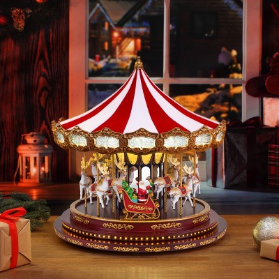 Deluxe Red and Gold LED Christmas Carousel with Santa and Reindeer