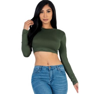 Slickblue Women's Long Sleeve Cropped Top, Crew Neck, Stretch Jersey, Casual Fit, Multiple Color Options, Size S-L - 1 of 4