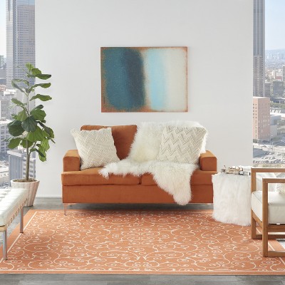 Playful Floral Vines Orange Square Indoor/Outdoor Rug