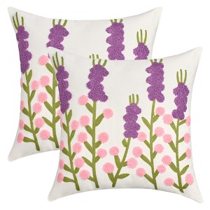 REGALWOVEN Boho Decorative  Covers Embroidery Flowers Square Throw Pillow 18 x 18 Inch 2 Packs - 1 of 4