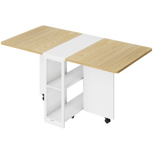 CuisinSmart Folding Dining Table, Drop Leaf Expandable Dining Table with 6 Wheels & 2 Tier Storage Shelf, Space Saving Dining Table - 1 of 4