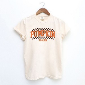Simply Sage Market Women's Checkered Arched Pumpkin Season Short Sleeve Garment Dyed Tee - 1 of 4