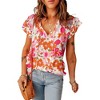 Amaryllis Women's Floral Ruffle Sleeve Blouse V-Neck Tie Detail Lightweight Flowy Fit Effortless Summer Chic Style - 2 of 4