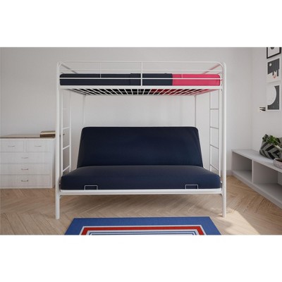 White Twin Loft Metal Frame with Futon and Slats