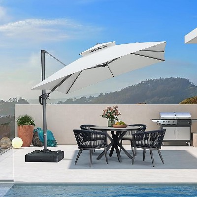 PURPLE LEAF Outdoor Cantilever Umbrellas with Base Large Patio Umbrella Offset Umbrella 360 Degree Rotation