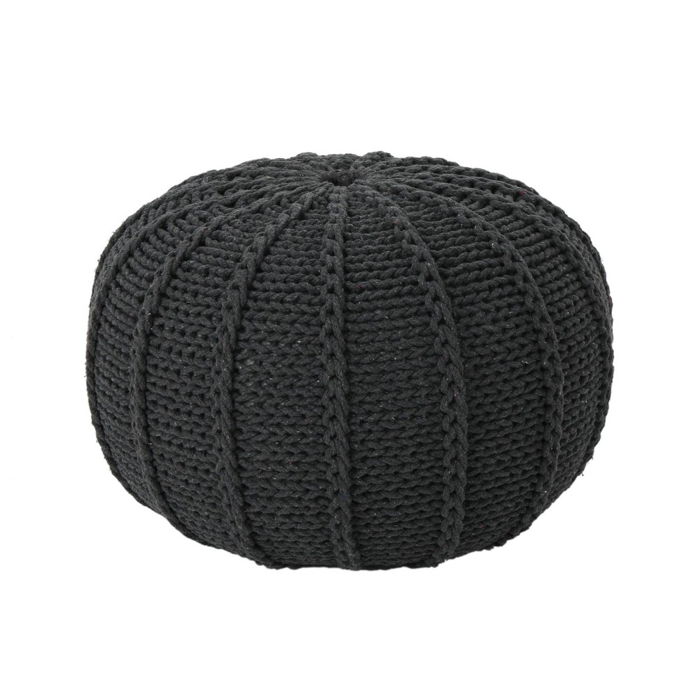 Photos - Pouffe / Bench Corisande Knitted Cotton Pouf Dark Gray - Christopher Knight Home: Bohemia